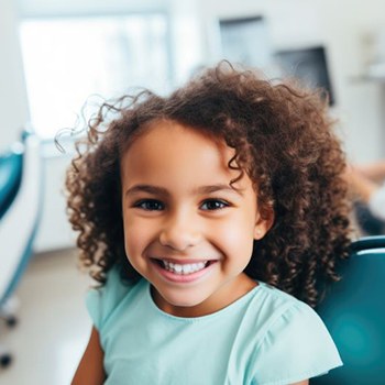 Smiling little girl in dental treatment chair